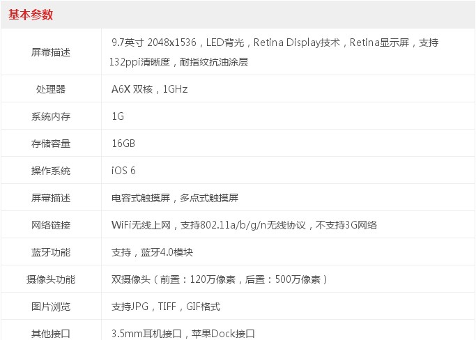 苹果平板电脑iPad4基本参数_洛阳电脑租赁服务网